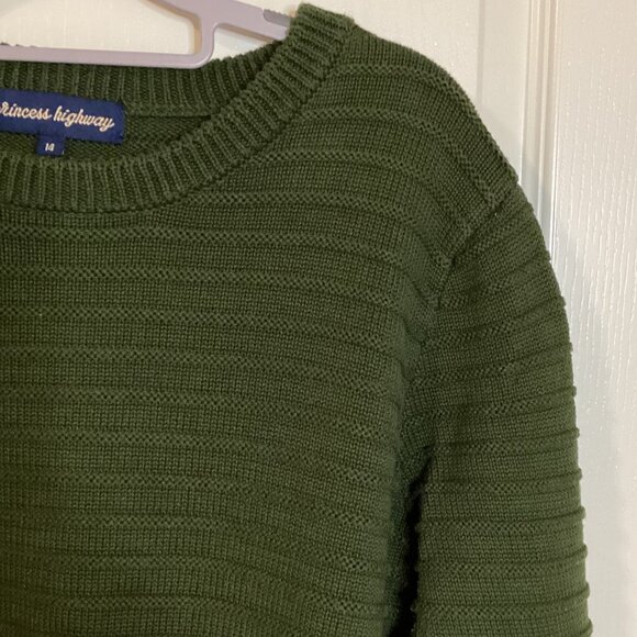 Princess Highway Women's Olive Green Cropped Knit Sweater Size 14 Crew Neck - Picture 5 of 9
